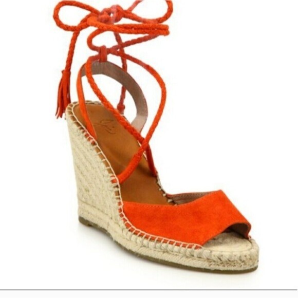 Joie Phyllis Suede Lace-Up Wedge Espadrille Sandal in orange size 37 - Picture 7 of 12